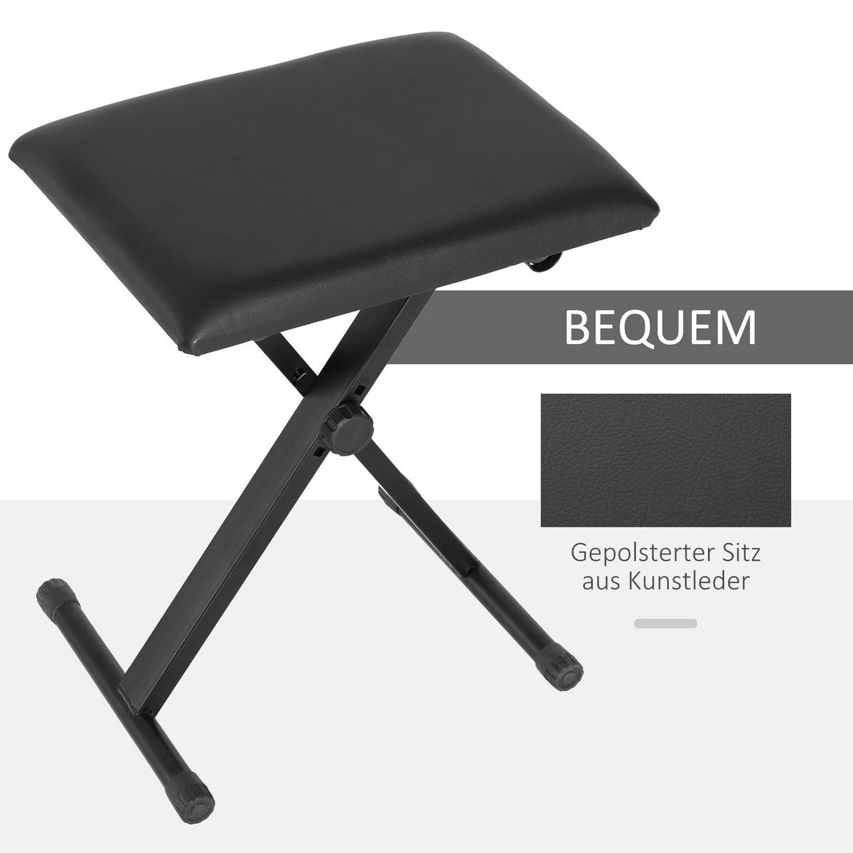 KLAVIERHOCKER Klavierbank zusammenklappbar höhenverstellbar Hocker Schwarz - Schwarz, Metall (29/47/39cm) - HOMCOM