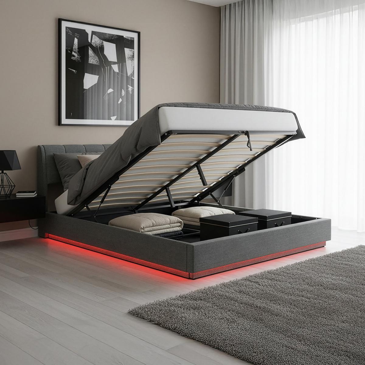 LED POLSTERBETT Tröstiar mit Matratze - Anthrazit, Holzwerkstoff/Kunststoff (180/200cm) - [en.casa]