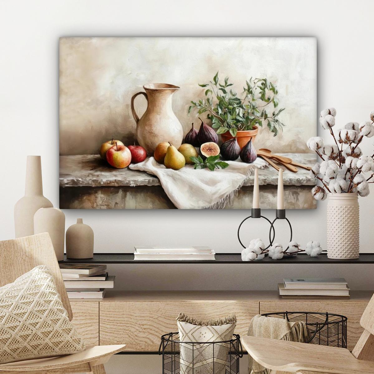LEINWANDBILD Obst - Kräuter - Ländlich Wanddeko 90x60 cm - Naturfarben, Textil (90/60cm) - MuchoWow