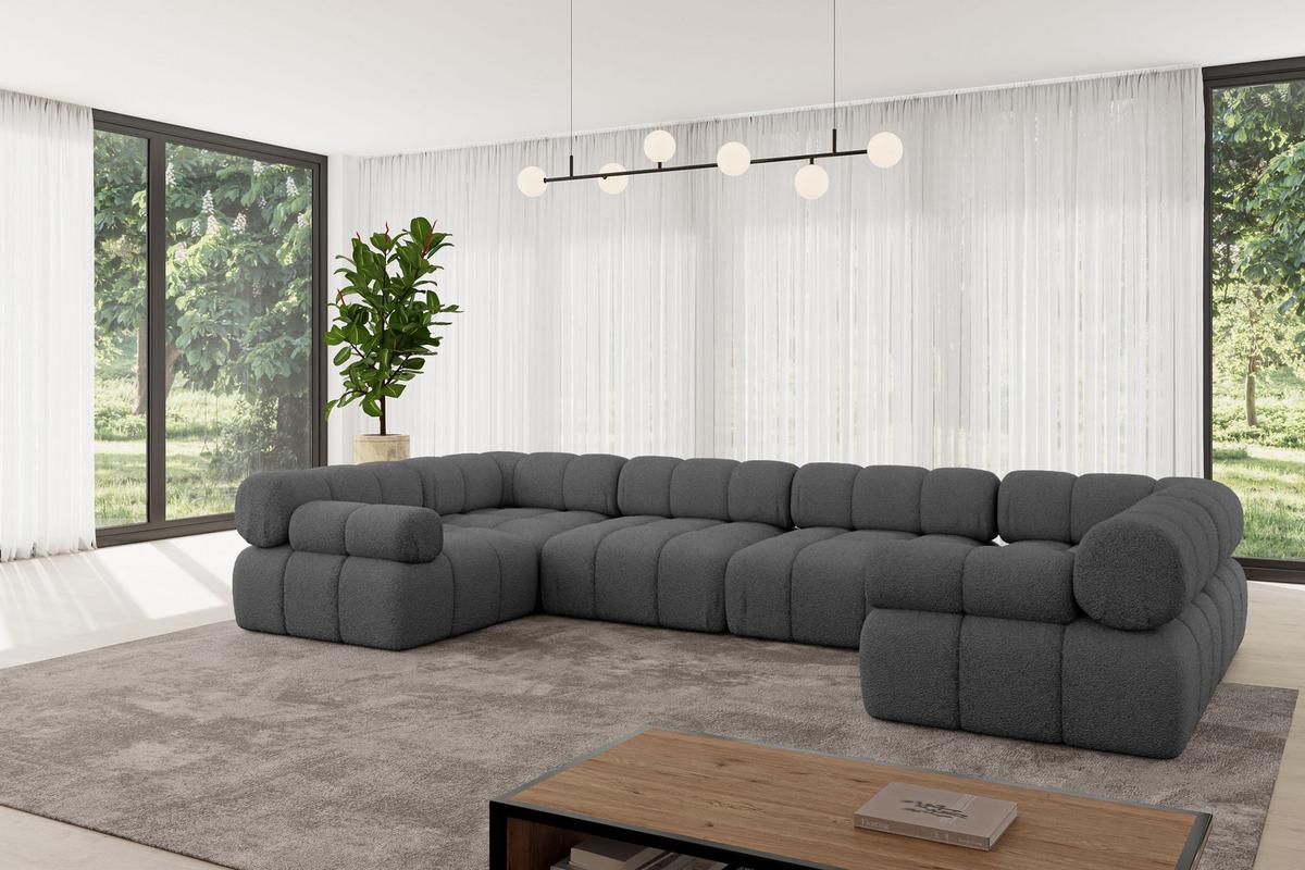 WOHNLANDSCHAFT modulares Sofa Birno-U2 - 380x190x70 cm Grau Bouclé - Grau, Holzwerkstoff/Textil (380/70/190cm) - ALTDECOR