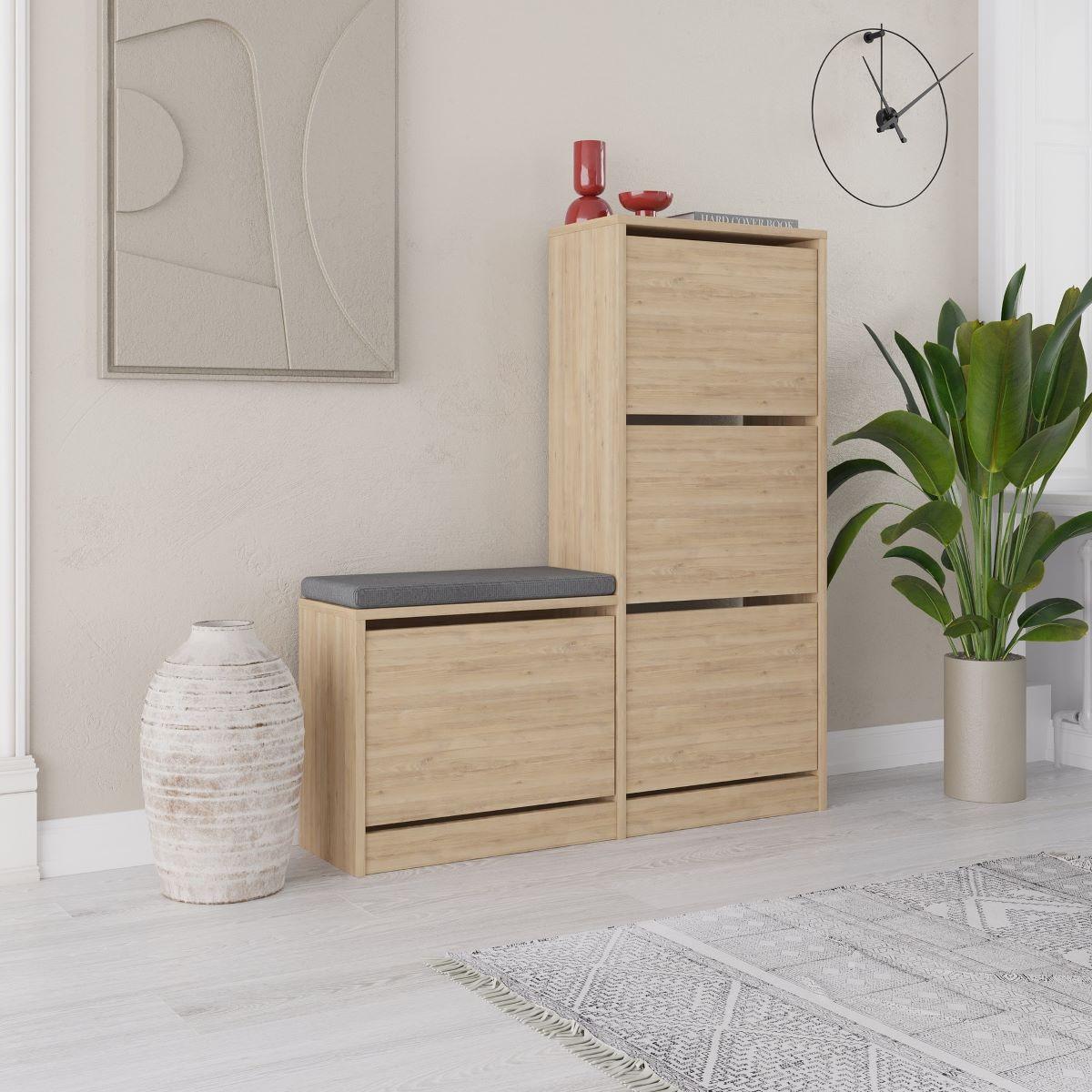 SCHUHSCHRANK 4 Türen L105 cm - Dude - Eichefarben, Holzwerkstoff (105/118.5/26cm) - Calicosy
