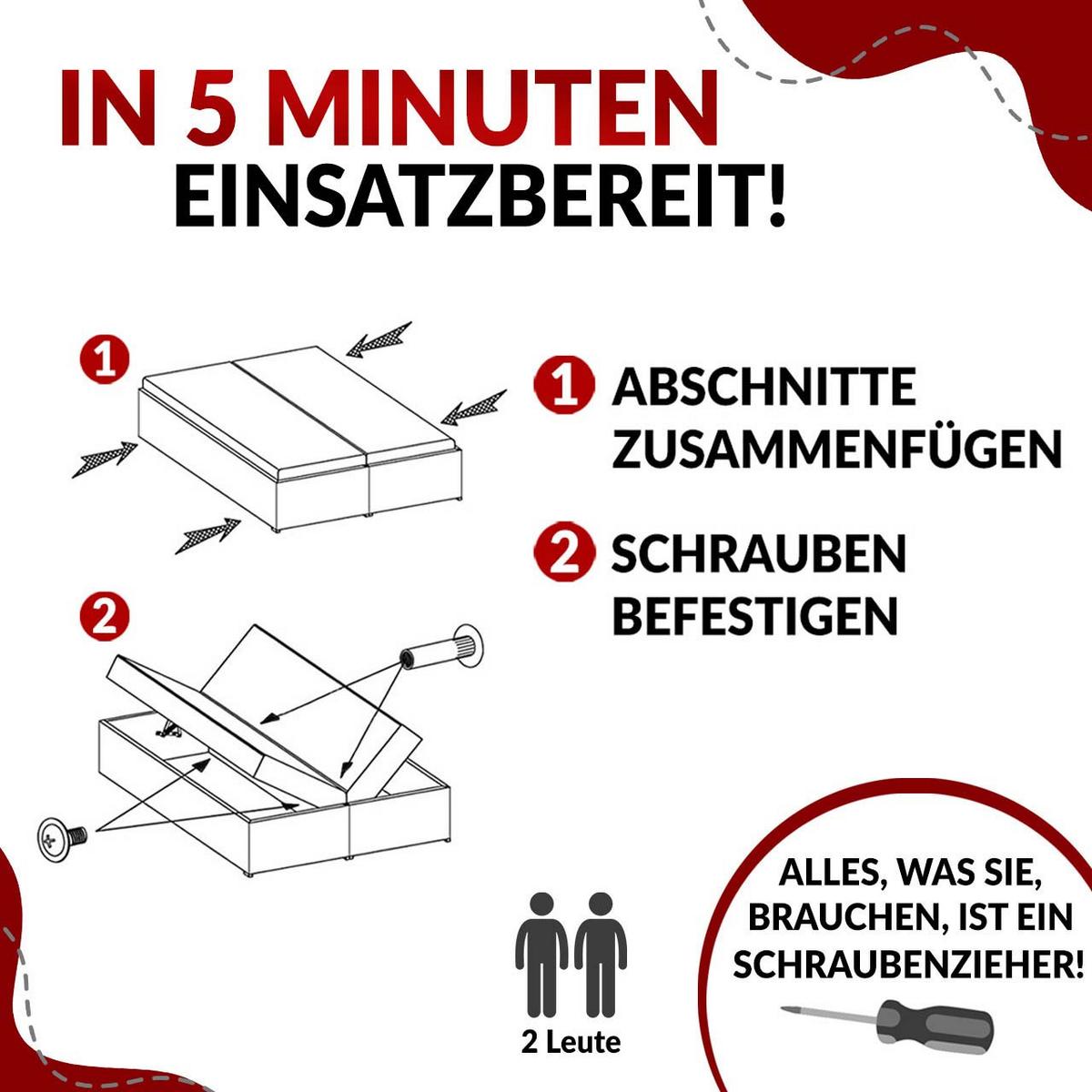 BOXBETT LESS 180/200 Hellgrau Struktur - H4 - Hellgrau, Holz/Textil (180/200cm) - MKS