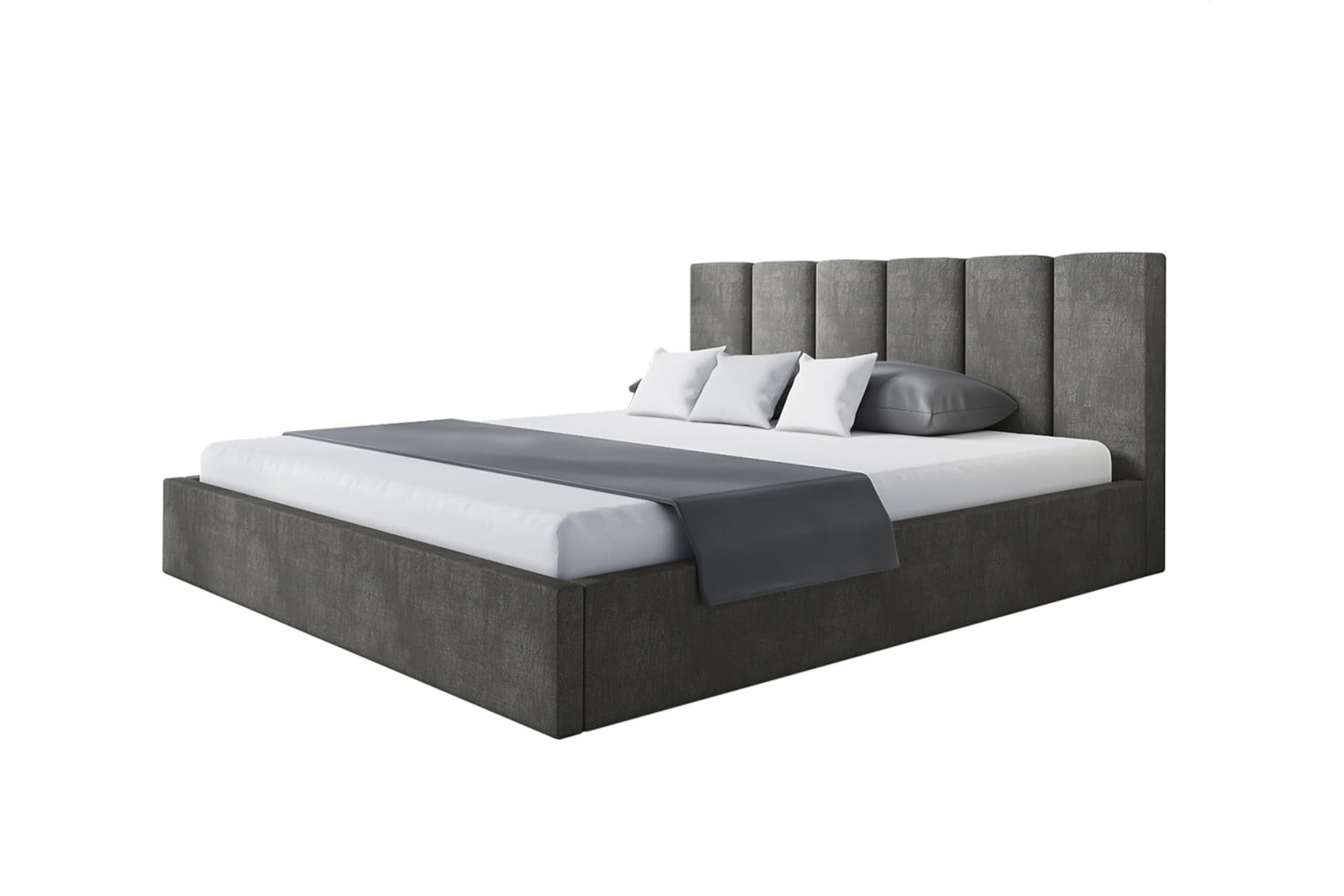BETT 90x200 - Polsterbett mit Bettkasten und Holzrahmen - Modern Betten - Glatter Kronos-Stoff - Kollektion Tokio, Dunkelgrau - Dunkelgrau, Holz/Textil (90/200cm) - Alpi-Möbel