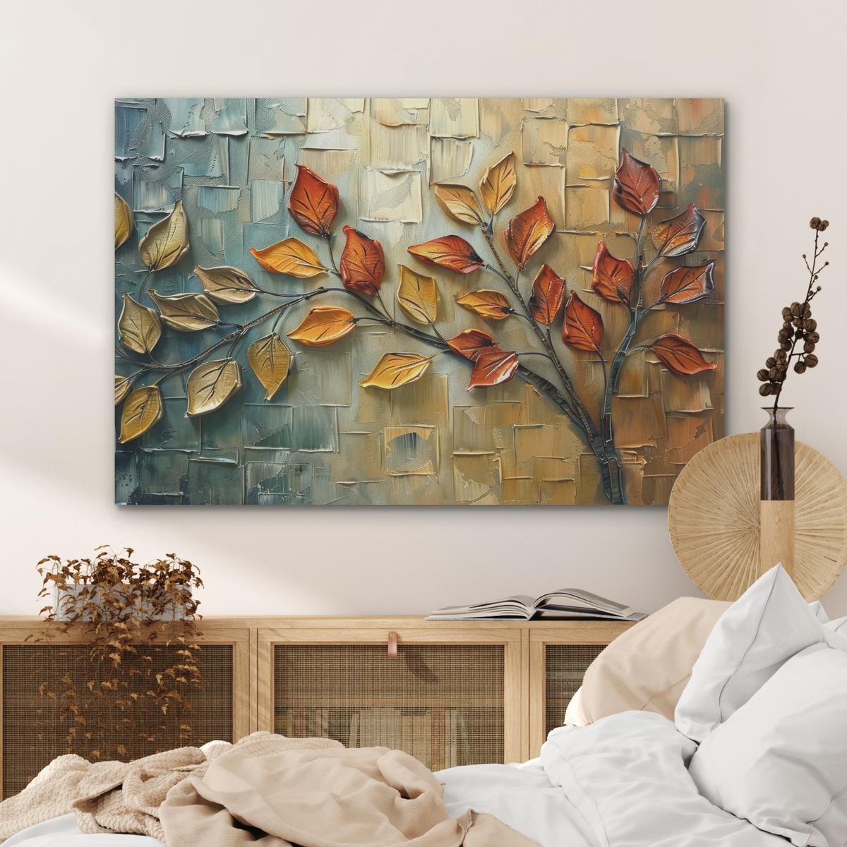 AKUSTIKBILD Baum - Abstrakt - Natur - Kunst Wandbild Wohnzimmer 100x70 cm - Goldfarben, Kunststoff (100/70/0.9cm) - MuchoWow