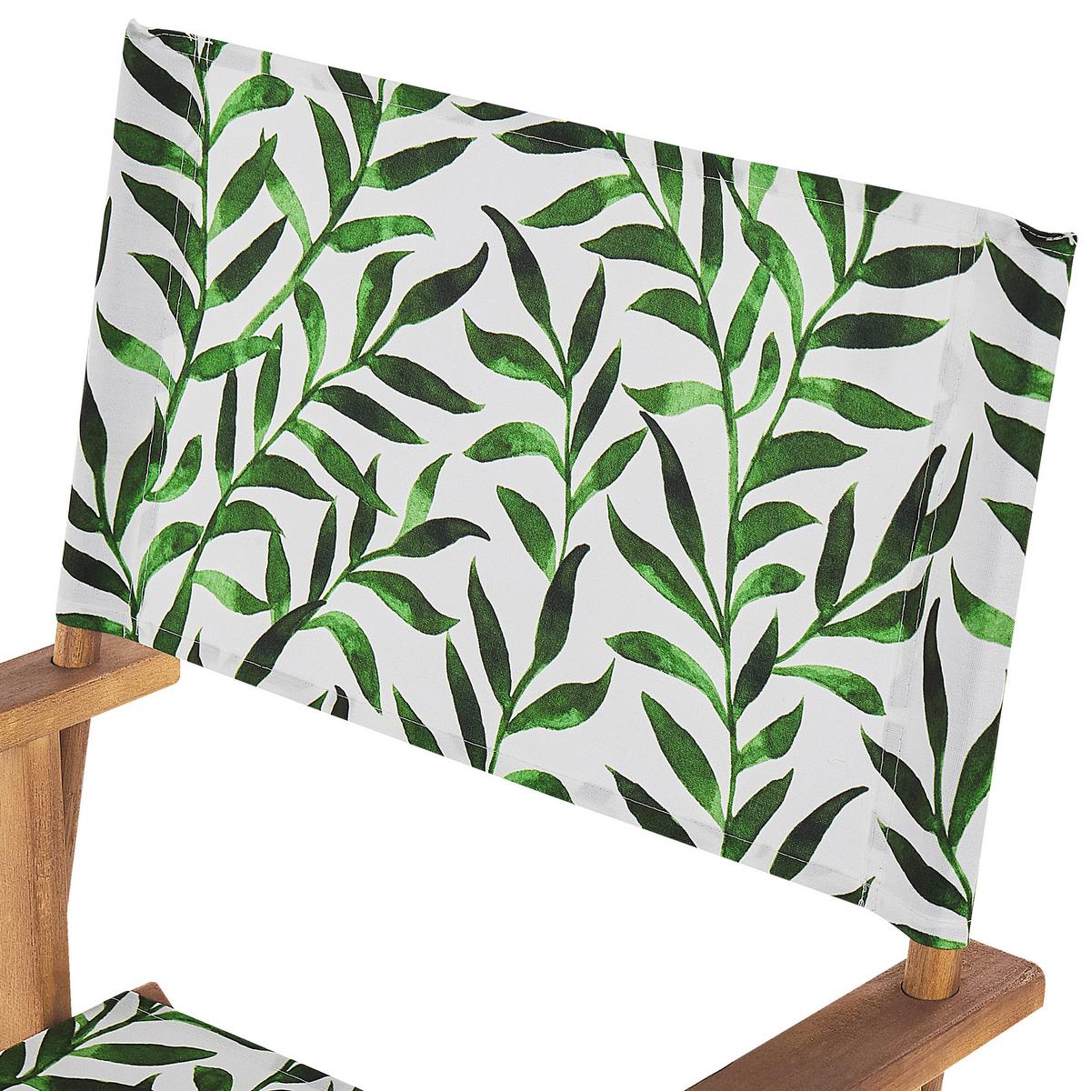 GARTENSTUHL 2er-Set Akazienholz hellbraun Auflagen cremeweiß/grün Blattmuster Cine - Hellbraun/Creme, Holz (50/91/50cm) - Beliani