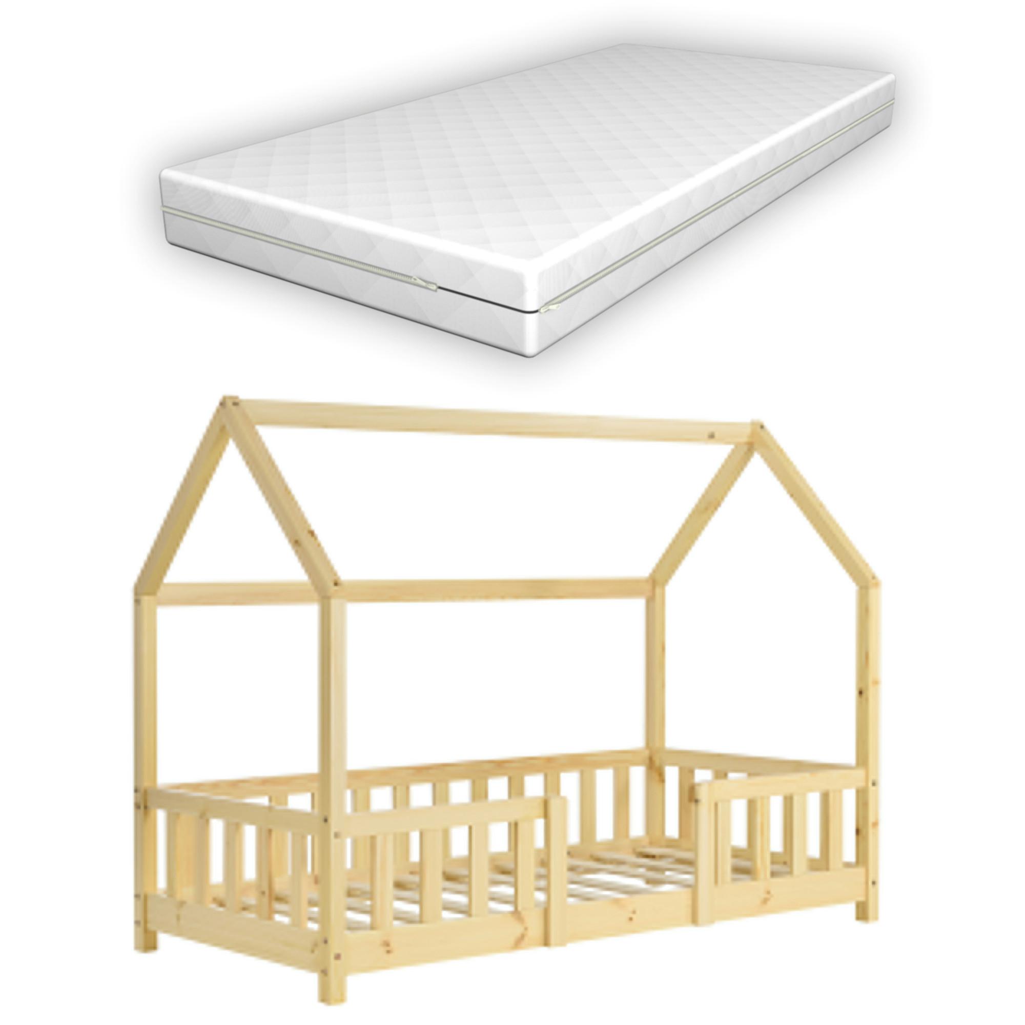 HAUSBETT Sisimiut mit Matratze - Naturfarben, Holz/Textil (70/140cm) - [en.casa]