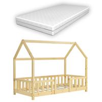 HAUSBETT Sisimiut mit Matratze - Naturfarben, Holz/Textil (70/140cm) - [en.casa]