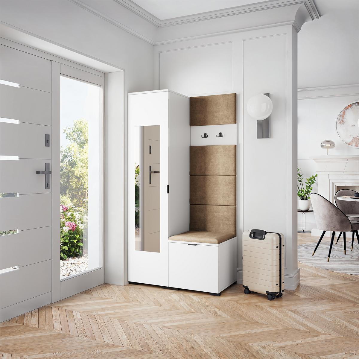 GARDEROBENSCHRANK VIRA 95/181/51 cm Modern Garderobe-Set Weiß - Weiß/Mokka, Holzwerkstoff (95/181/51cm) - MASSENO