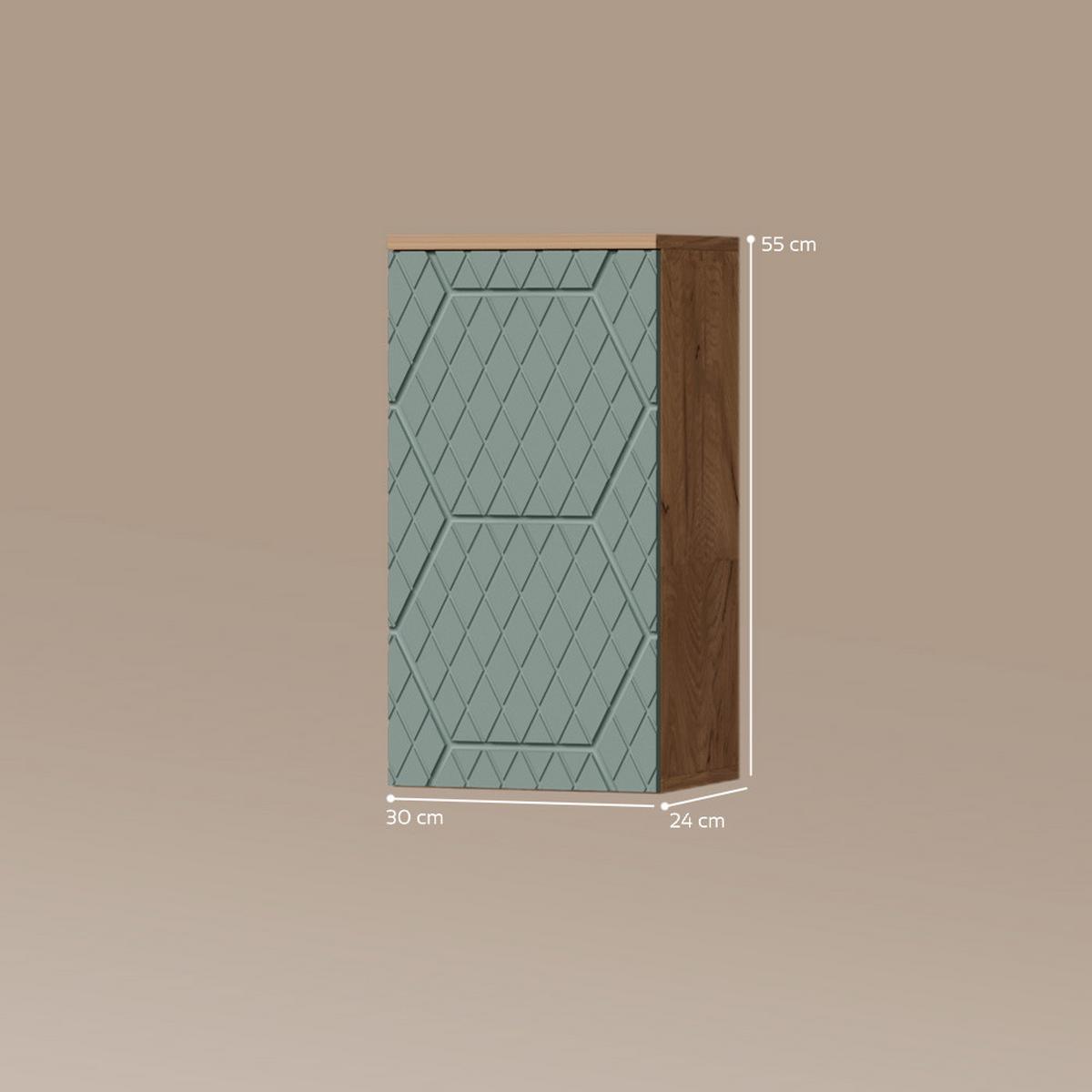 BADSCHRANK Ronco Grün/Goldkraft Eiche 30 x 59 cm 2 Fächer, Badezimmer - Honigeiche/Grün, Holzwerkstoff (30/59/24cm) - Livinity®