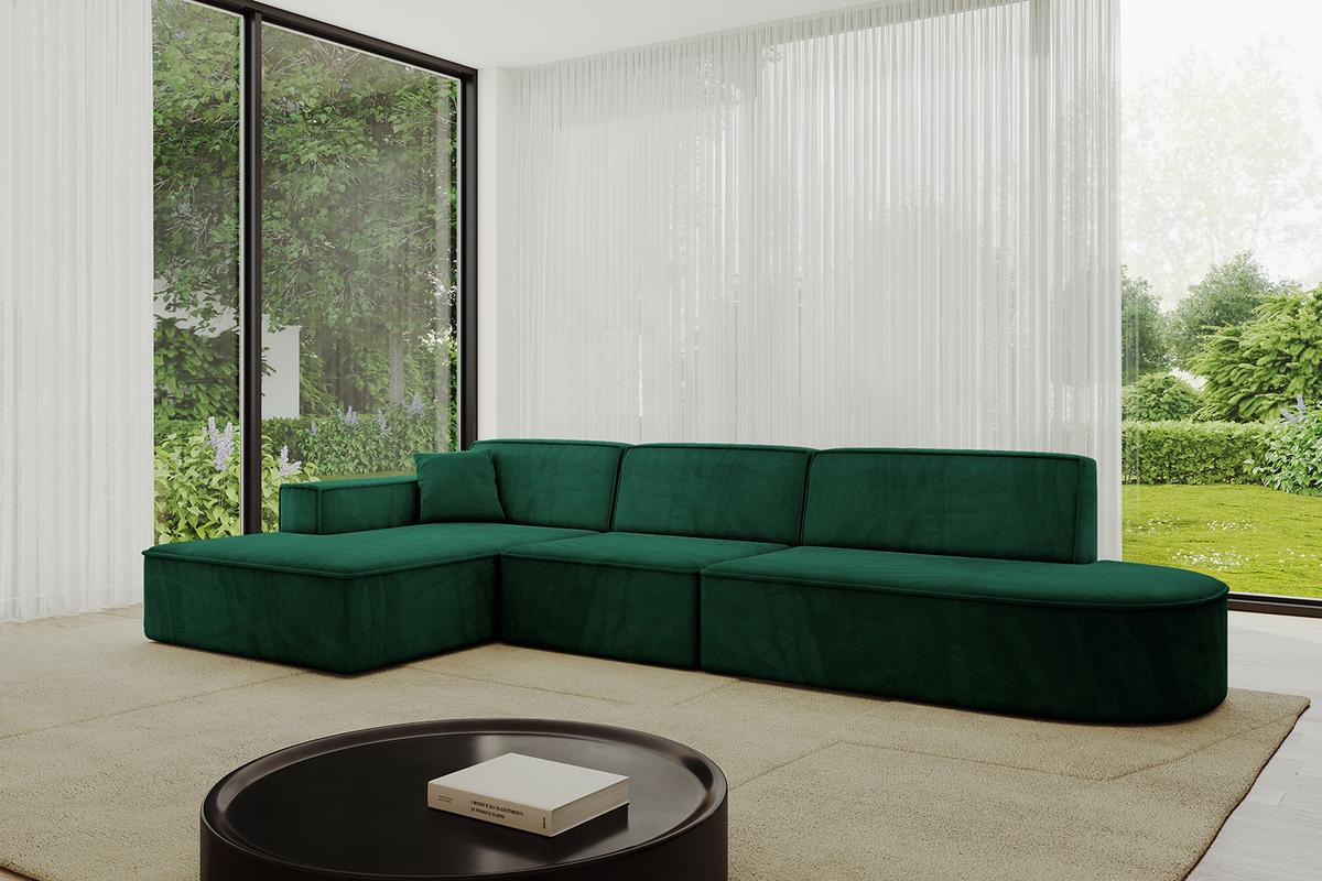 ECKSOFA Ottomane Links IREA-L2-v4 - 327x165x77 cm Grün - Dunkelgrün, Holzwerkstoff/Textil (327/165cm) - ALTDECOR