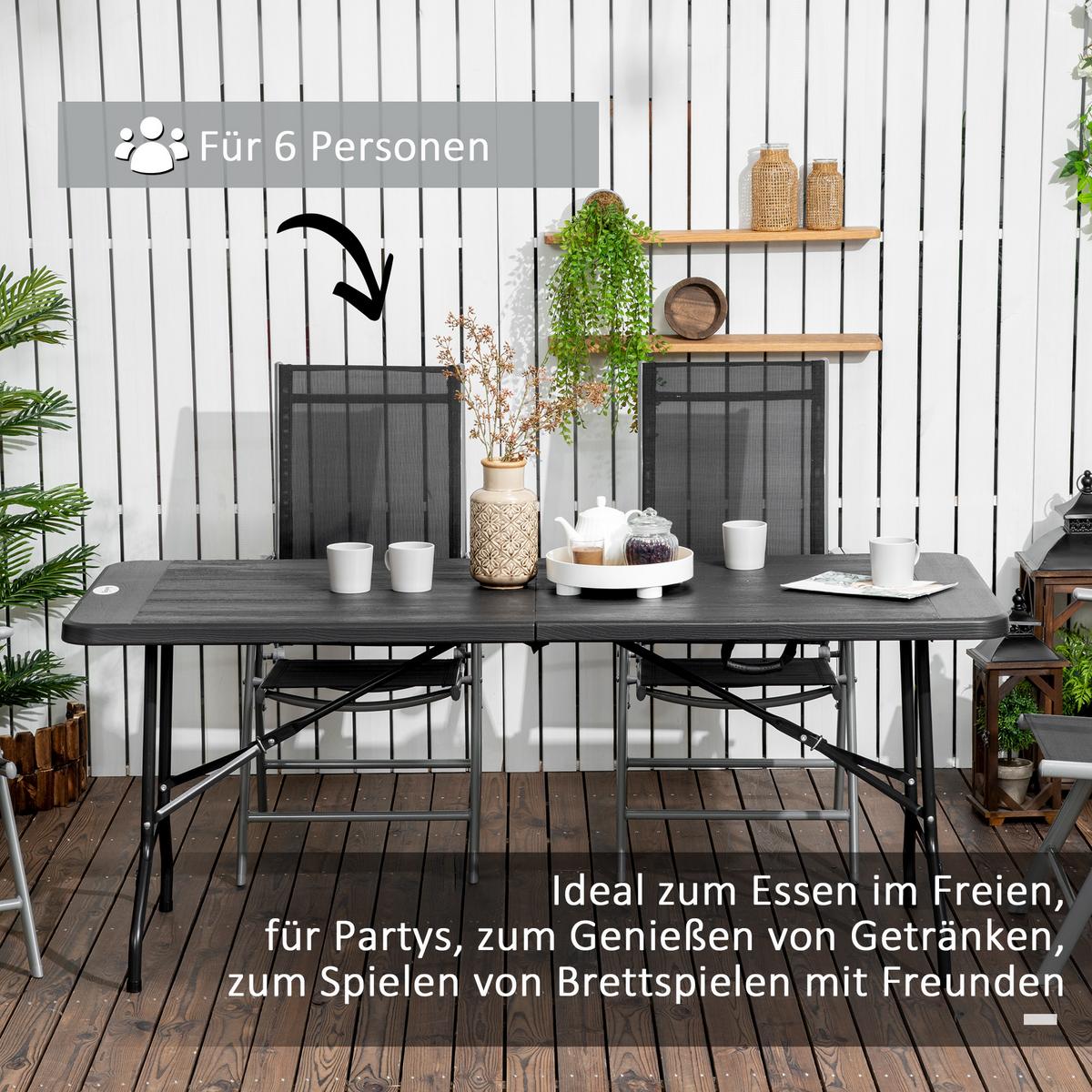 GARTENTISCH, Dunkelgrau, Stahl, HDPE - Dunkelgrau, Metall (180/75.5/73cm) - Outsunny