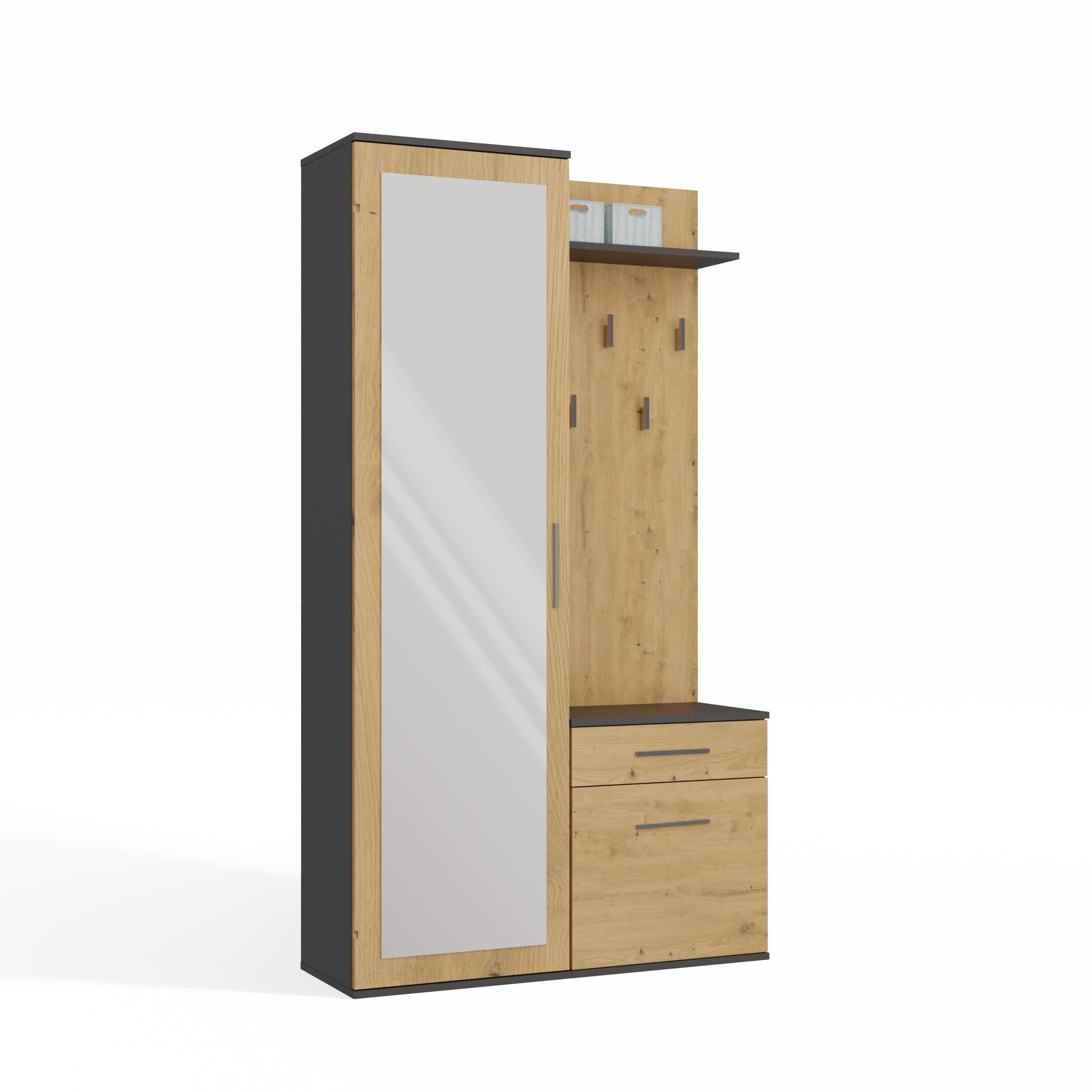 GARDEROBE modern mit Spiegel Schrank Duo Anthrazit, Artisan 100/180/35 - Anthrazit, Holzwerkstoff (100/180/35cm) - RAUMHIRSCH FURNITURE
