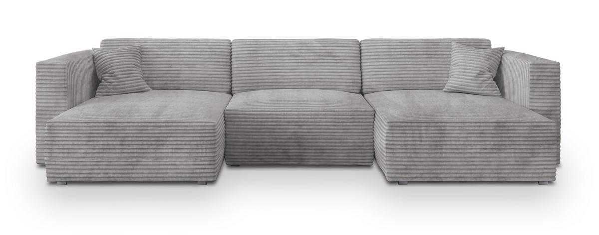 WOHNLANDSCHAFT SARMO Hellgrau Kordstoff mit Schlaffunktion - Hellgrau/Grau, Holz/Kunststoff (347/90/148cm) - MASSENO