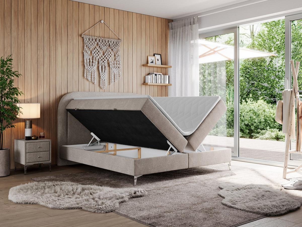 BOXBETT EIRA 120/200 Beige Struktur - H4 - Beige/Silberfarben, Holz/Textil (120/200cm) - MKS