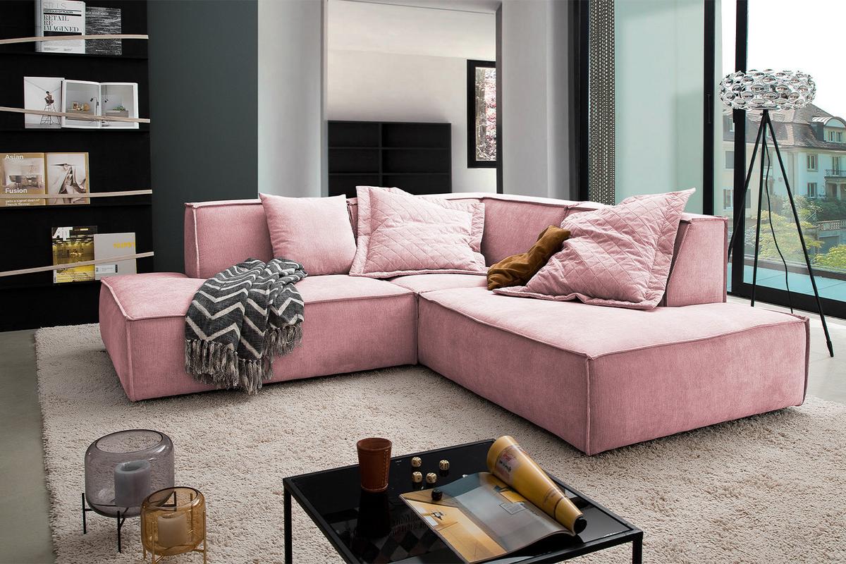 ECKSOFA SAMU Pink Webstoff - Schwarz/Rosa, Textil (226/224cm) - KAWOLA