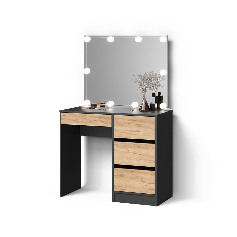 SCHMINKTISCH Imola Anthrazit/Goldkraft Eiche 90 cm mit LED Beleuchtung - Honigeiche/Anthrazit, Holzwerkstoff (90/75/55cm) - Livinity®