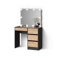 SCHMINKTISCH Imola Anthrazit/Goldkraft Eiche 90 cm mit LED Beleuchtung - Honigeiche/Anthrazit, Holzwerkstoff (90/75/55cm) - Livinity®