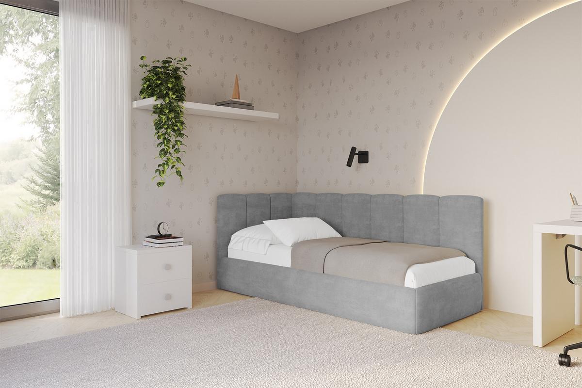 EINZELLBETT Jugendbett mit Bettkasten, Rechts - DEXY 80x200 Grau - Silberfarben, Holzwerkstoff/Textil (80/200cm) - ALTDECOR