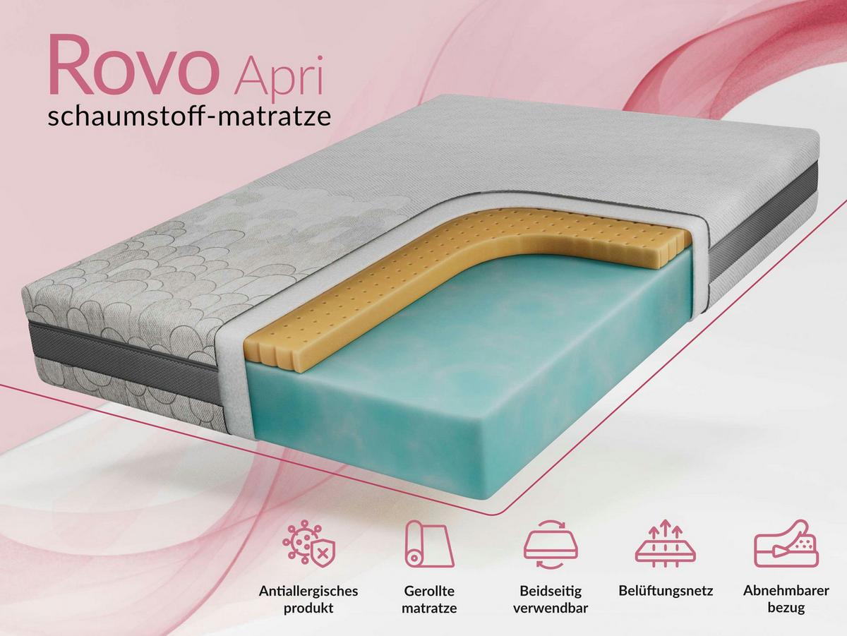 LATEXMATRATZE ROVO - 200/200 - H2 - Apri - Hellgrau, Textil (200/200cm) - MKS