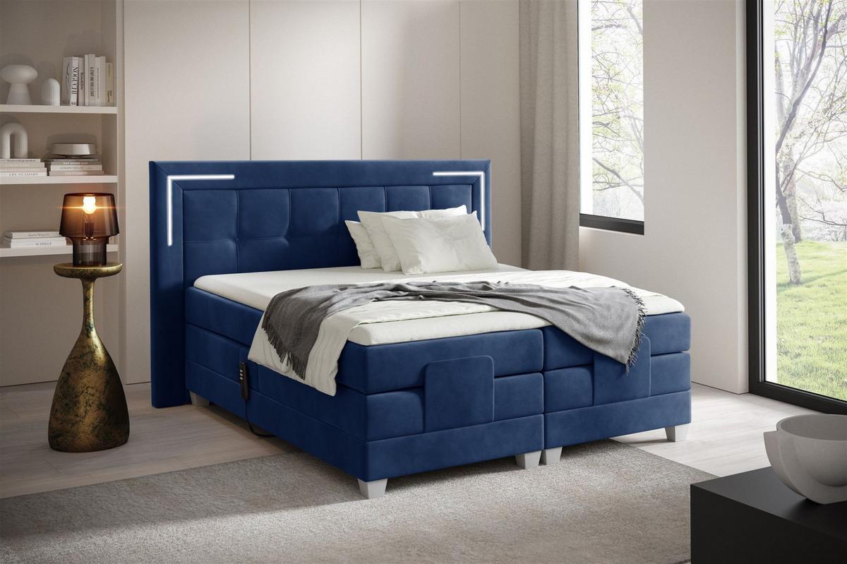 BOXSPRINGBETT Bett Elektrisch Dores - Blau, Holzwerkstoff/Textil (140/200cm) - Fun Möbel