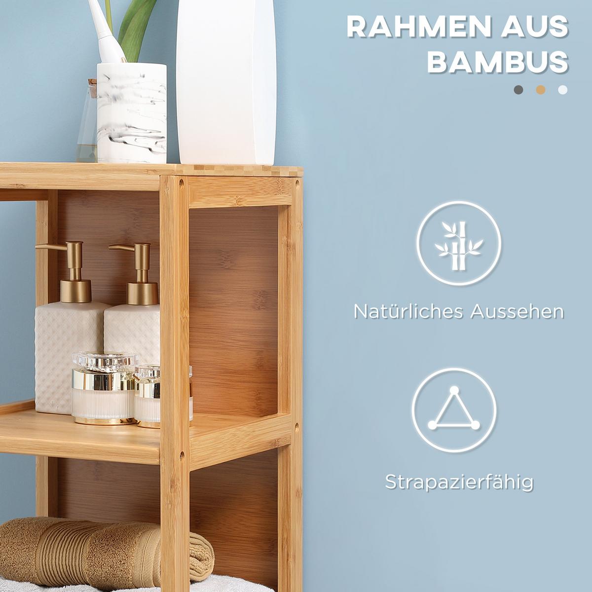 BADEZIMMERSCHRANK, Badschrank aus Bambus, Aufbewahrungsschrank, 30 x 30 x 140 cm - Naturfarben, Holz (30/140/30cm) - Kleankin