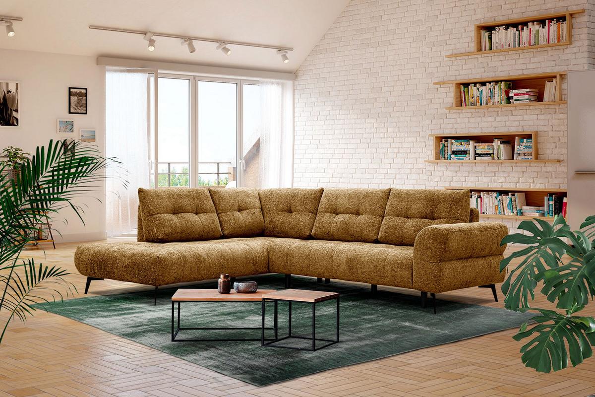 ECKSOFA SALVINI 5-Sitzer, dunkelgelb - Dunkelgelb/Schwarz, Holzwerkstoff/Textil (158/292cm) - Wozimo
