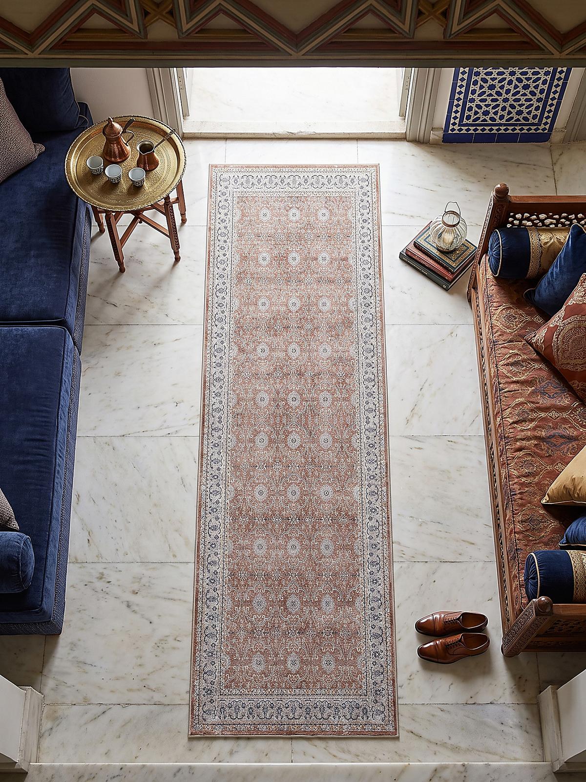 LÄUFER waschbar, mit floralen Ornamenten, VERNANTE in Terrakotta-Creme, 80 x 150 cm - Rot, Textil (80/150cm) - KADIMA DESIGN