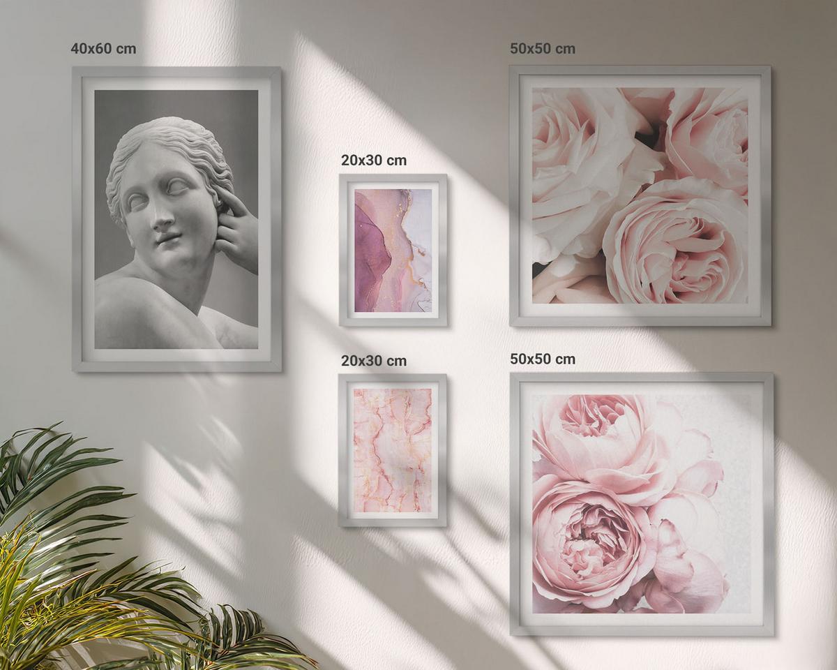 BILDER SET 5er Set - 50x50 cm & 20x30 cm & 40x60 cm Silberner Rahmen - Pfingstrosenskulptur einer Frau - Silberfarben, Kunststoff (40/60cm) - TULUP