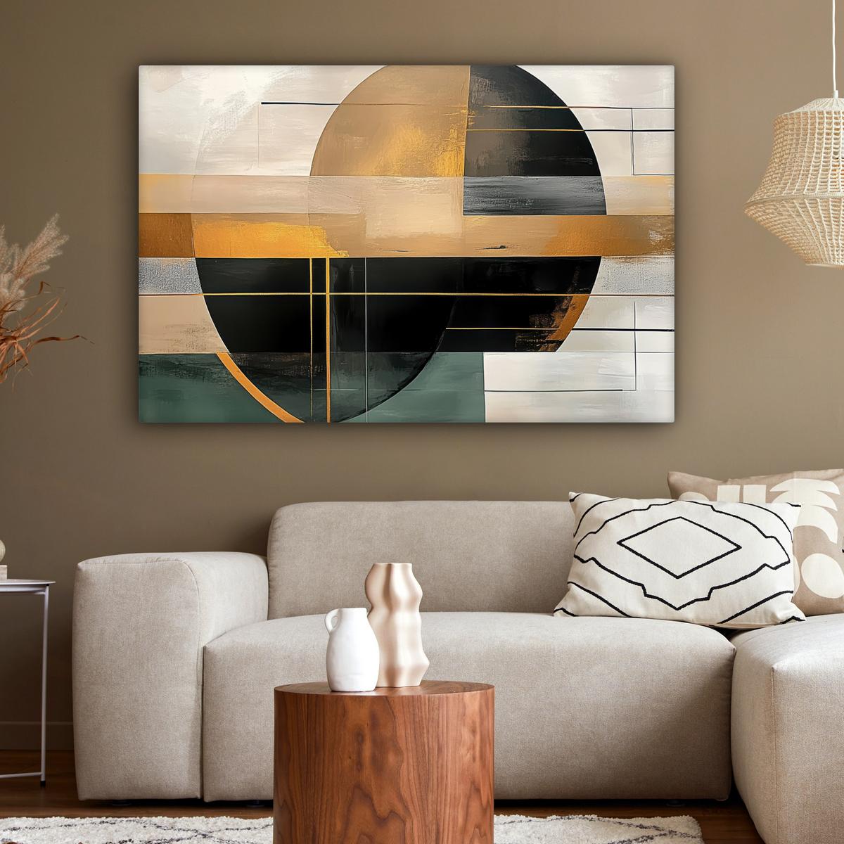 LEINWANDBILD Abstrakt - Gold - Bronze - Grün - Formen - Modern Wohnzimmer Groß 120x80 cm - Multicolor, Textil (120/80cm) - MuchoWow