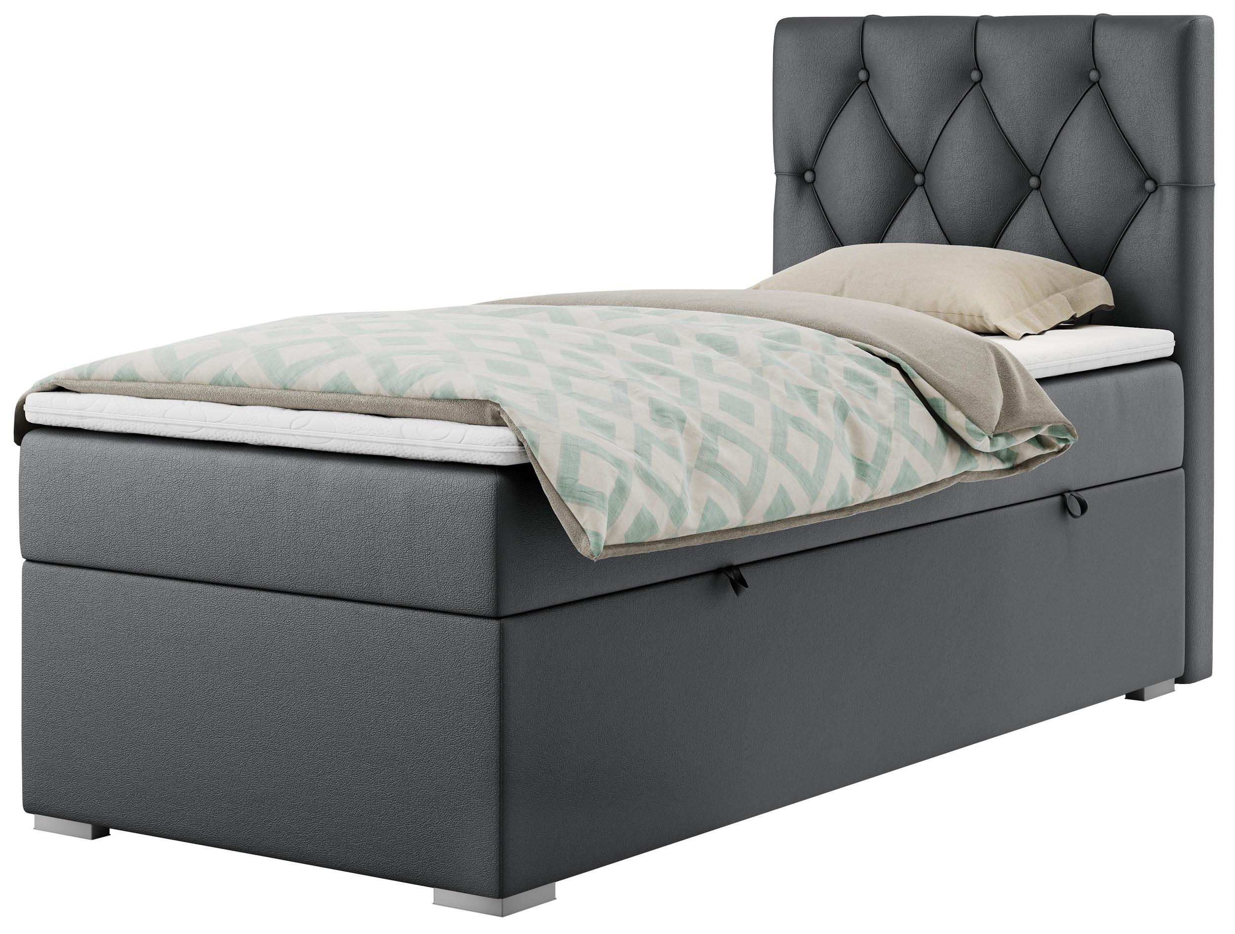BOXBETT ALDA 90/200 Dunkelgrau Kunstleder - H3 - Rechts Seite - Dunkelgrau, Holz/Textil (90/200cm) - MKS