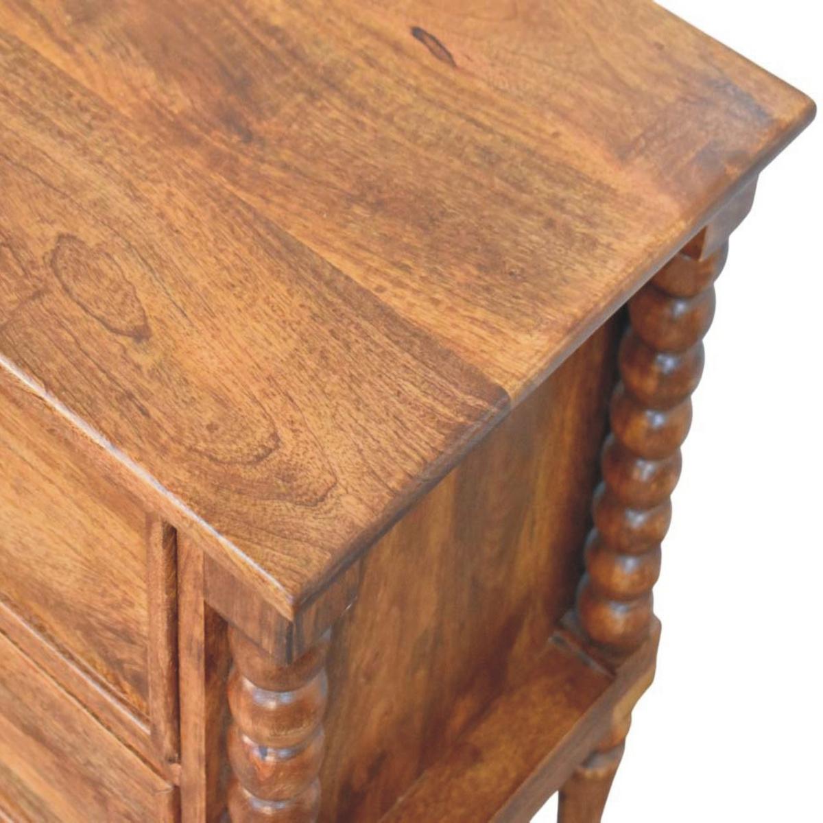 NACHTKASTEN Amber Eiche, 2 Schubladen und Spindelbeine, Hellbraun - Hellbraun/Messingfarben, Holz/Metall (55/60/40cm) - Artisan Furniture