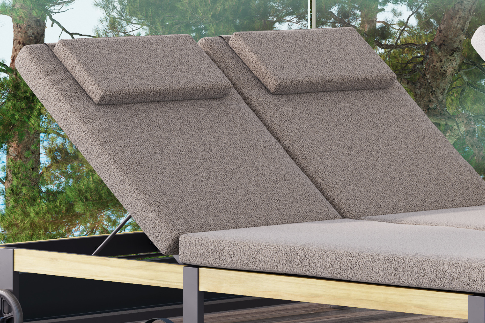 Gartenliege Doppelliege Grau inkl. Auflage und Kopfkissen Bezug Olefin imprägniert abnehmbar und waschbar