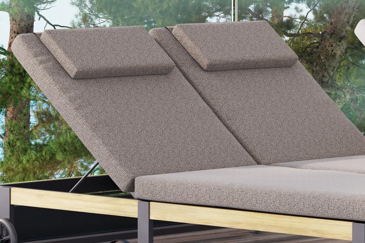 Gartenliege Doppelliege Grau inkl. Auflage und Kopfkissen Bezug Olefin imprägniert abnehmbar und waschbar