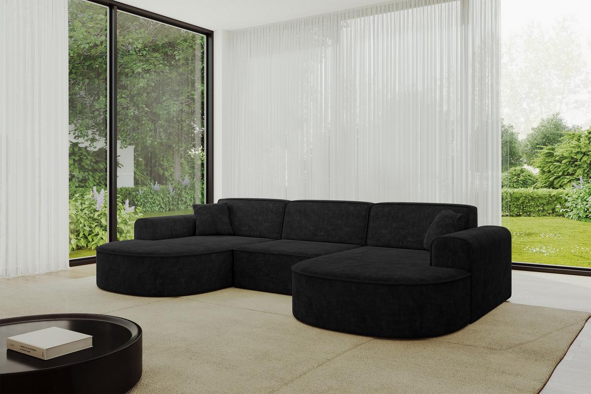 WOHNLANDSCHAFT MARI-U1 - 303x171x79 cm Schwarz Velours - Schwarz, Holzwerkstoff/Kunststoff (303/79/171cm) - ALTDECOR