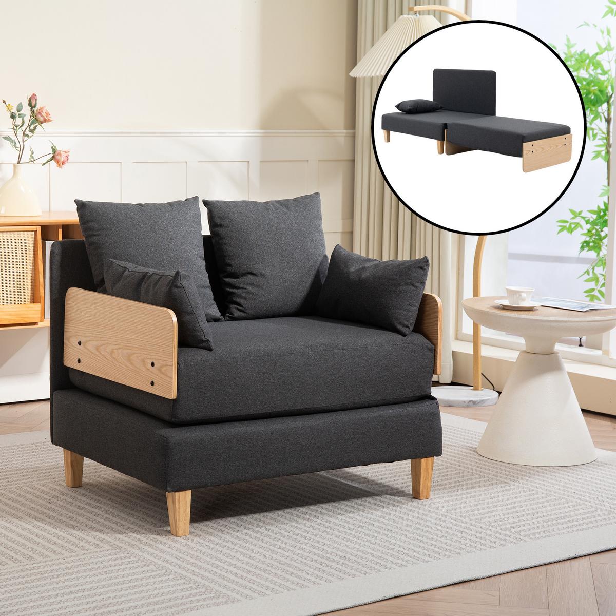 SCHLAFSOFA Seinlus - Dunkelgrau, Holz/Holzwerkstoff (88/47/68cm) - [en.casa]
