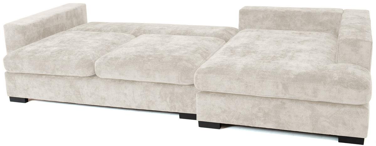 ECKSOFA Dahlia mit Schlaffunktion und Bettkasten in L-Form Rechts - Creme Chenille 285/92/155 cm - Creme/Schwarz, Kunststoff/Textil (155/285cm) - WFL GROUP
