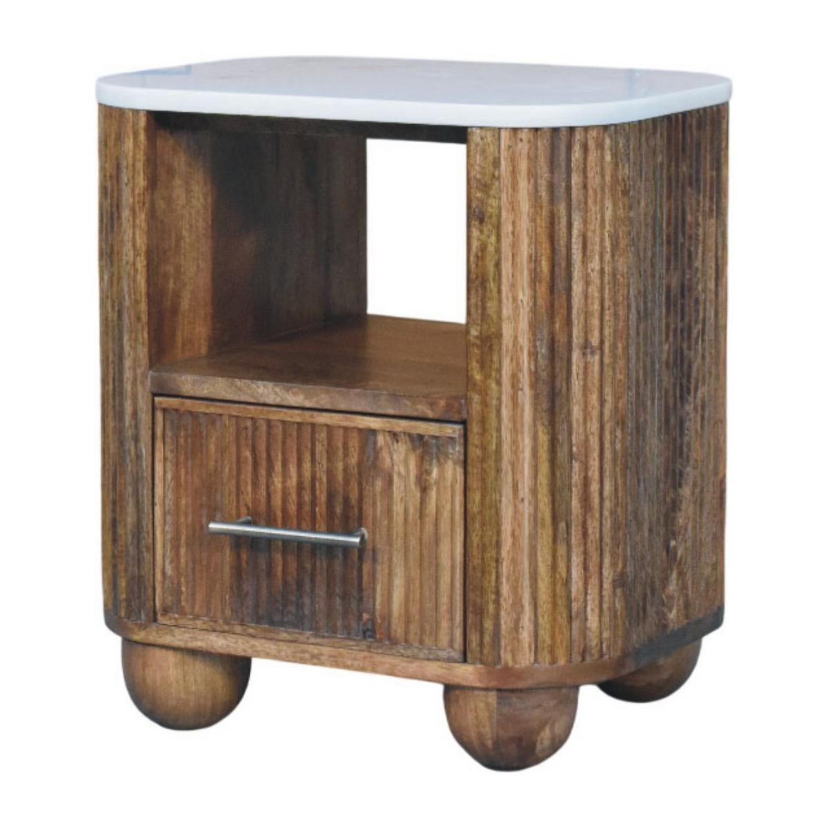 NACHTTISCH mit Golden-Teak-Finish, Tischplatte aus Marmor, 1 Schublade, 1 offene Ablage, braun - Braun, Holz/Naturmaterialen (44/47/34cm) - Artisan Furniture