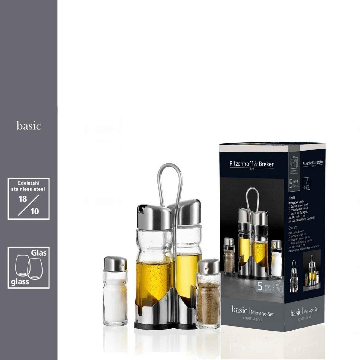 MENAGESET Basic transparent-silber 18er Set - Transparent/Silberfarben, Glas/Metall (10.5/22/11cm) - Ritzenhoff Breker