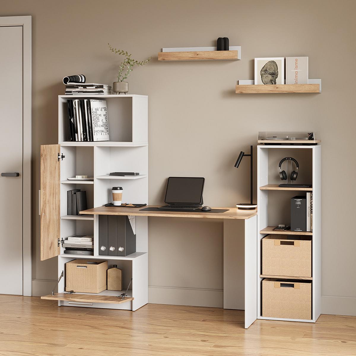 BÜCHERREGAL Lorena Weiß/Goldkraft Eiche mit 4 Fächern - Honigeiche/Weiß, Holzwerkstoff (40/120/30cm) - Livinity®