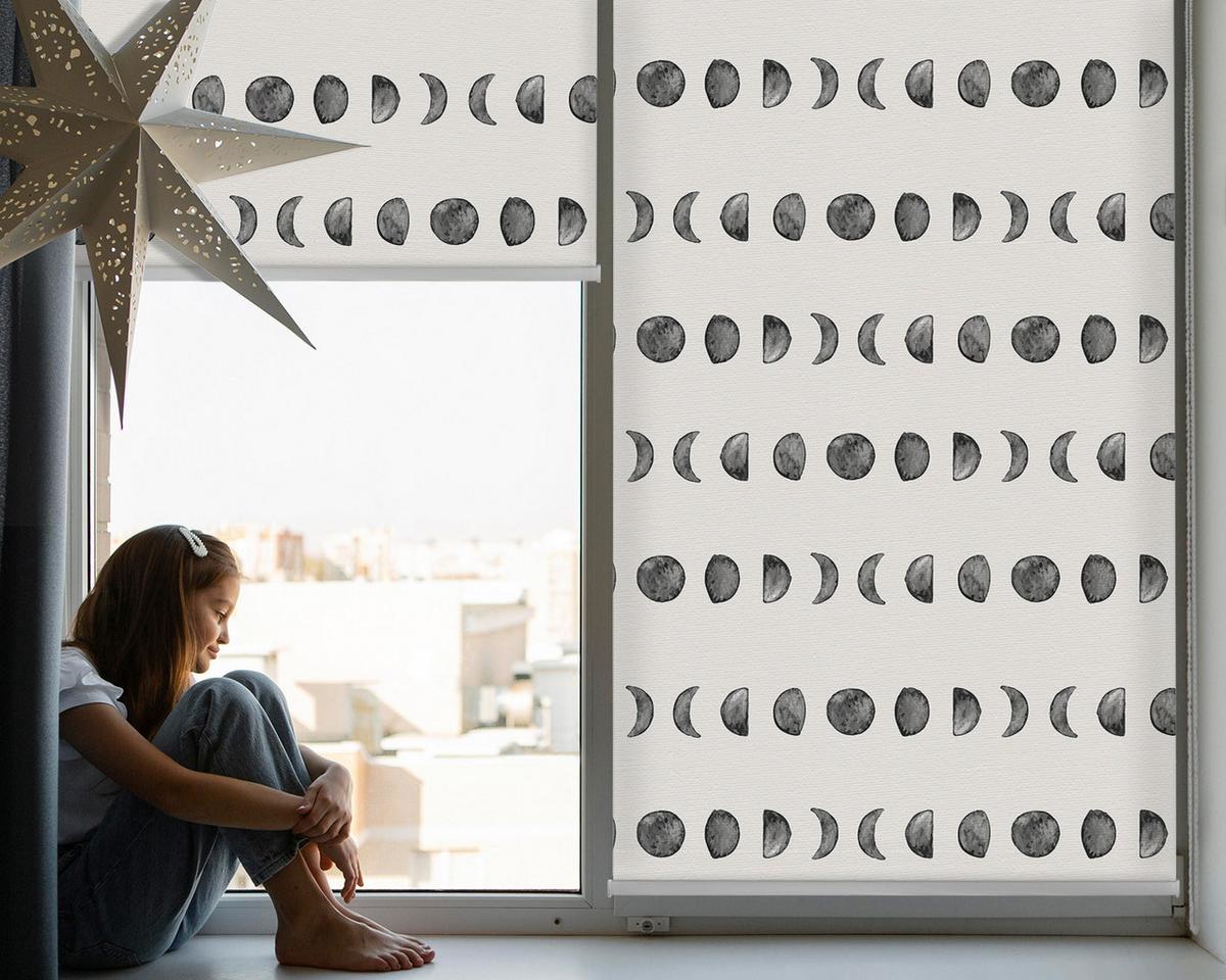 INNENROLLO - Fensterrollo - Rollo - 130x140 cm - Mondphasen - Schwarz, Kunststoff (130/140/0.5cm) - TULUP
