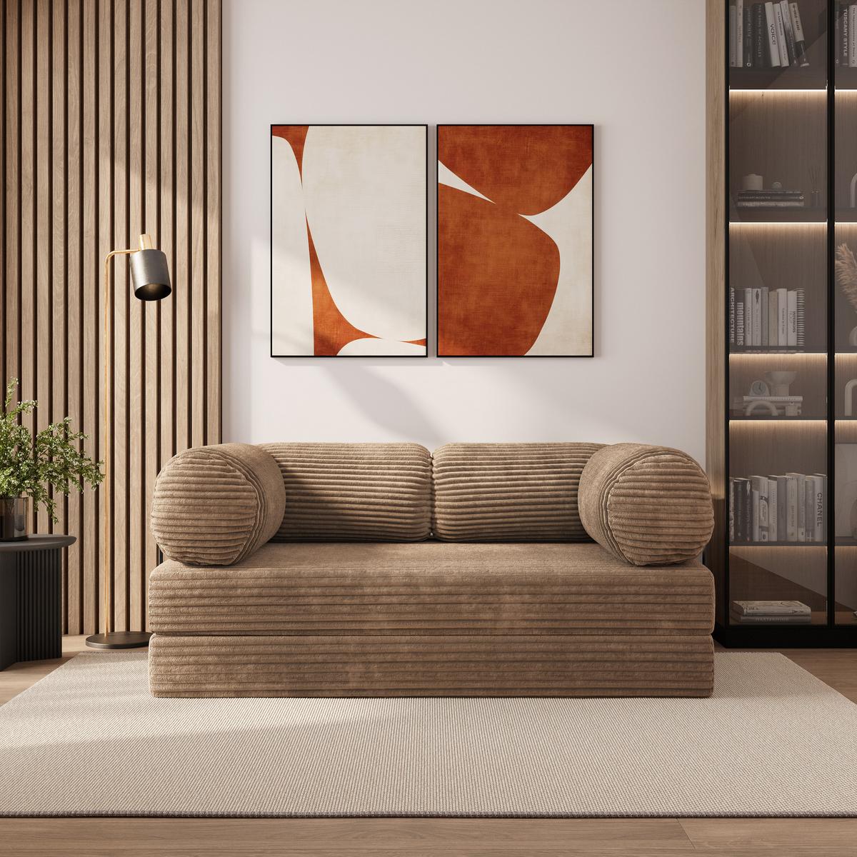 BETTSOFA ALVIO aus Schaumstoff Kordstoff Beige Schlaffunktion - Beige, Textil (170/68/80cm) - MASSENO