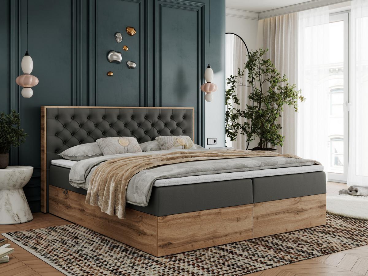 BOXBETT ALBERO 3 - 140/200 Dunkelgrau Kunstleder - H3 - Dunkelgrau, Holz/Textil (140/200cm) - MKS