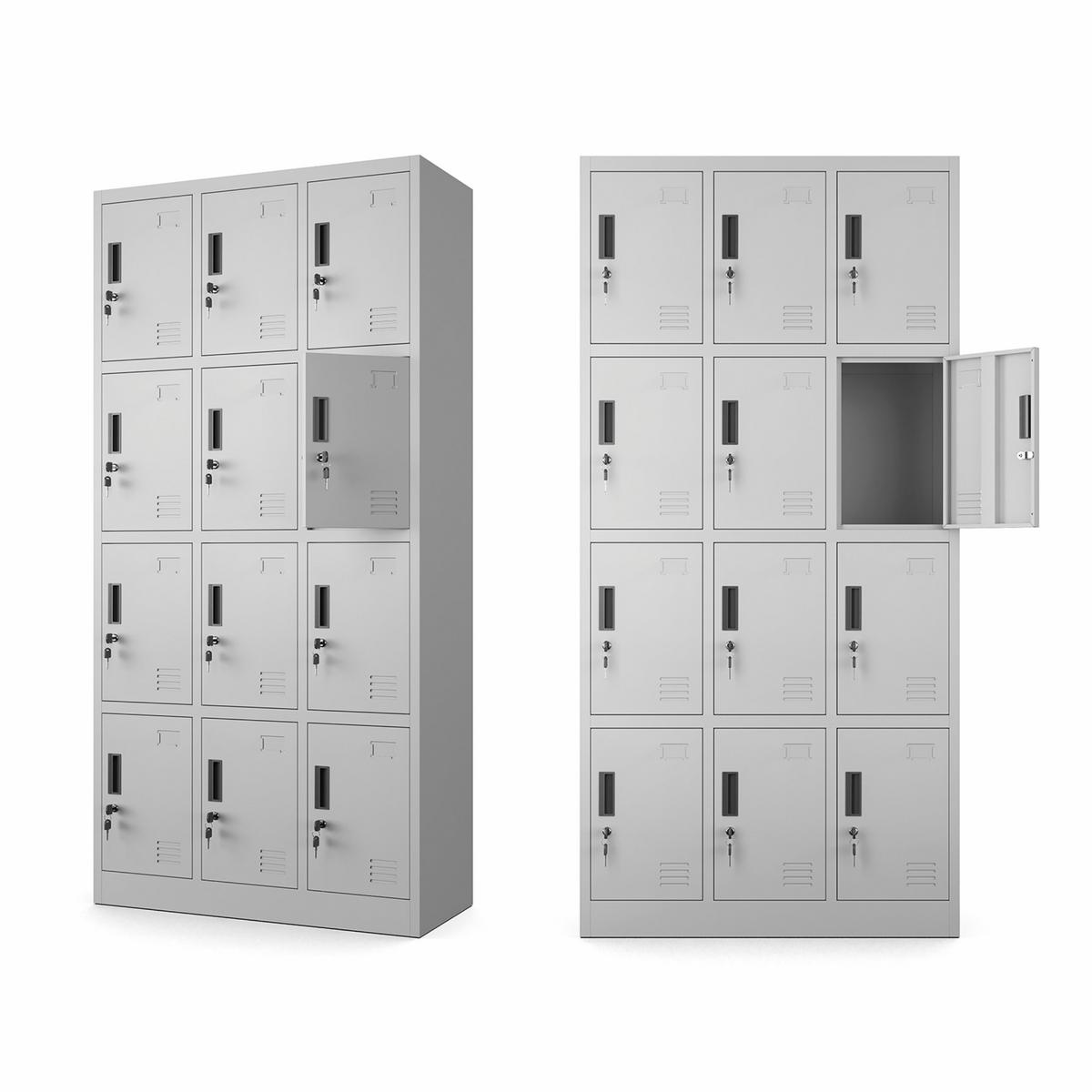 MEHRZWECKSCHRANK mit 12 Fächer Hellgrau Stahl 90x185x40cm - Hellgrau, Metall (90/185/40cm) - Muralo