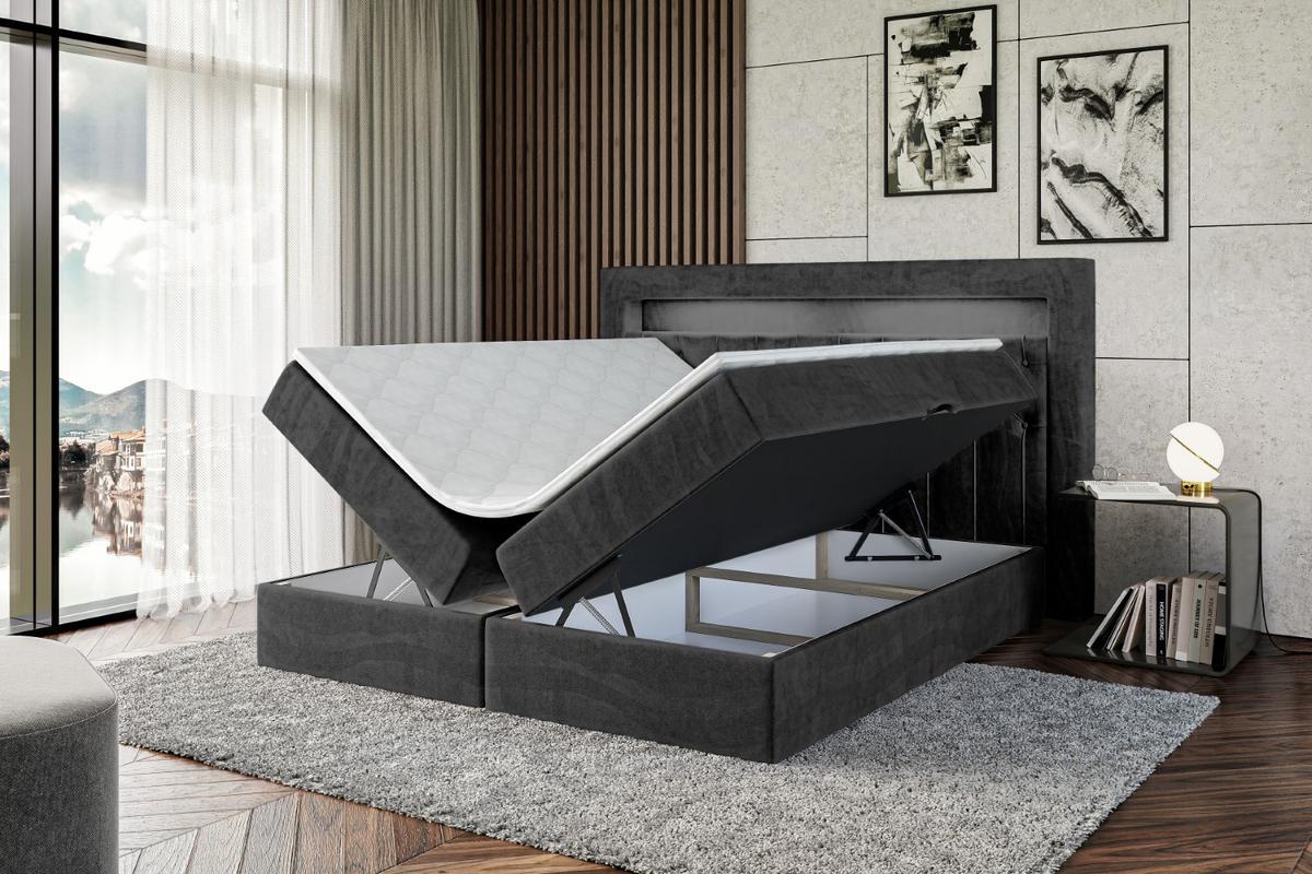 BOXBETT LED mit H3-Matratze und Lattenrost - NOEL GOLD - 140x200 Schwarz - Schwarz, Holzwerkstoff (140/200cm) - ALTDECOR