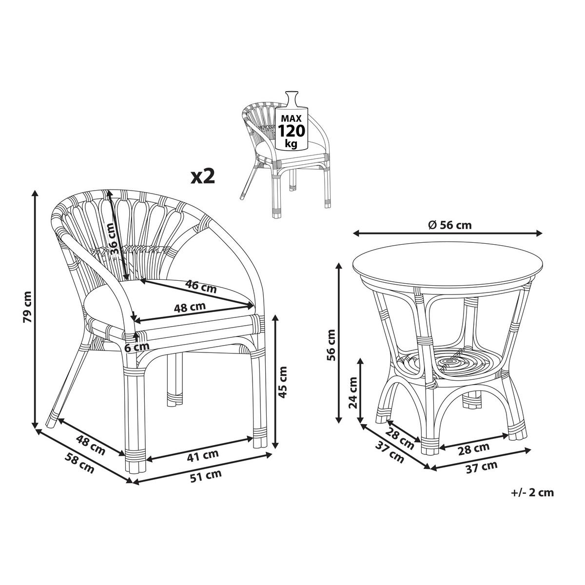 BISTRO-SET Schwarz/Heller Holzfarbton Pecorini - Hellbraun/Schwarz, Naturmaterialien - Beliani