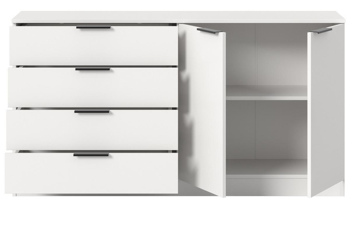 SIDEBOARD weiß 148 x 80 cm, Kommode mit viel Stauraum - Schwarz/Weiß, Holzwerkstoff/Kunststoff (148/80/35cm) - Inn.Furn