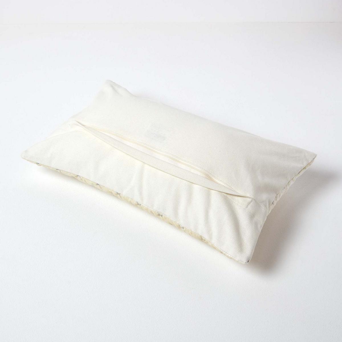 KISSENHÜLLE Pannesamt bestickt 30/50 cm - Creme, Textil (30/50cm) - Homescapes