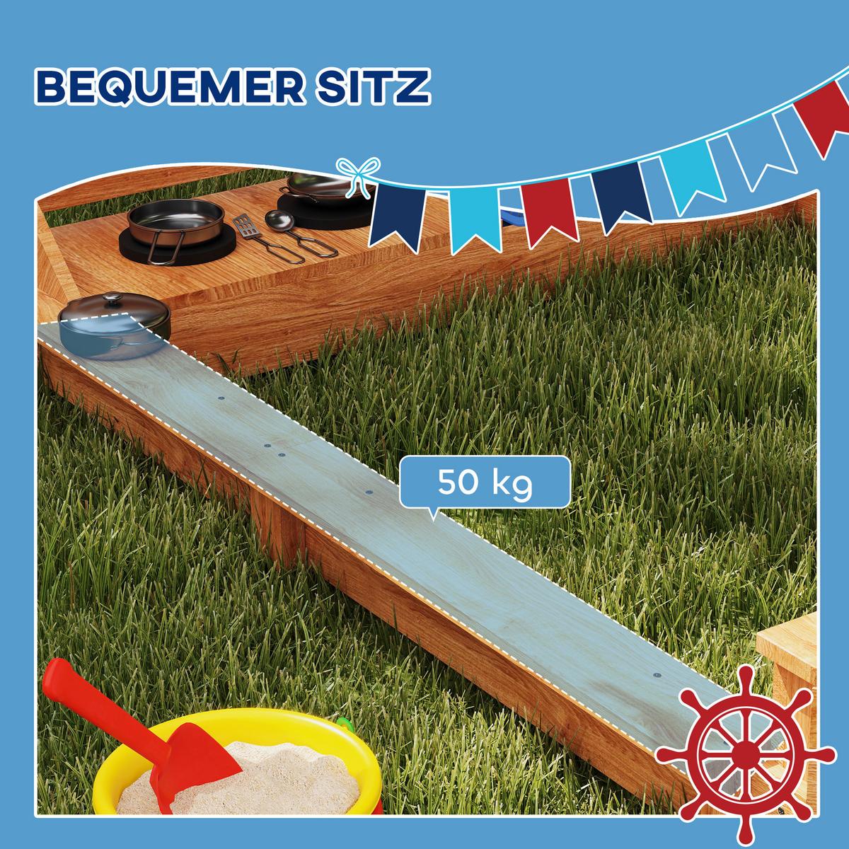SANDKASTEN Sandkiste groß mit Abdeckung im Schiff Design Matschekiste aus Holz - Orange, Holz (180/103/144.5cm) - Outsunny