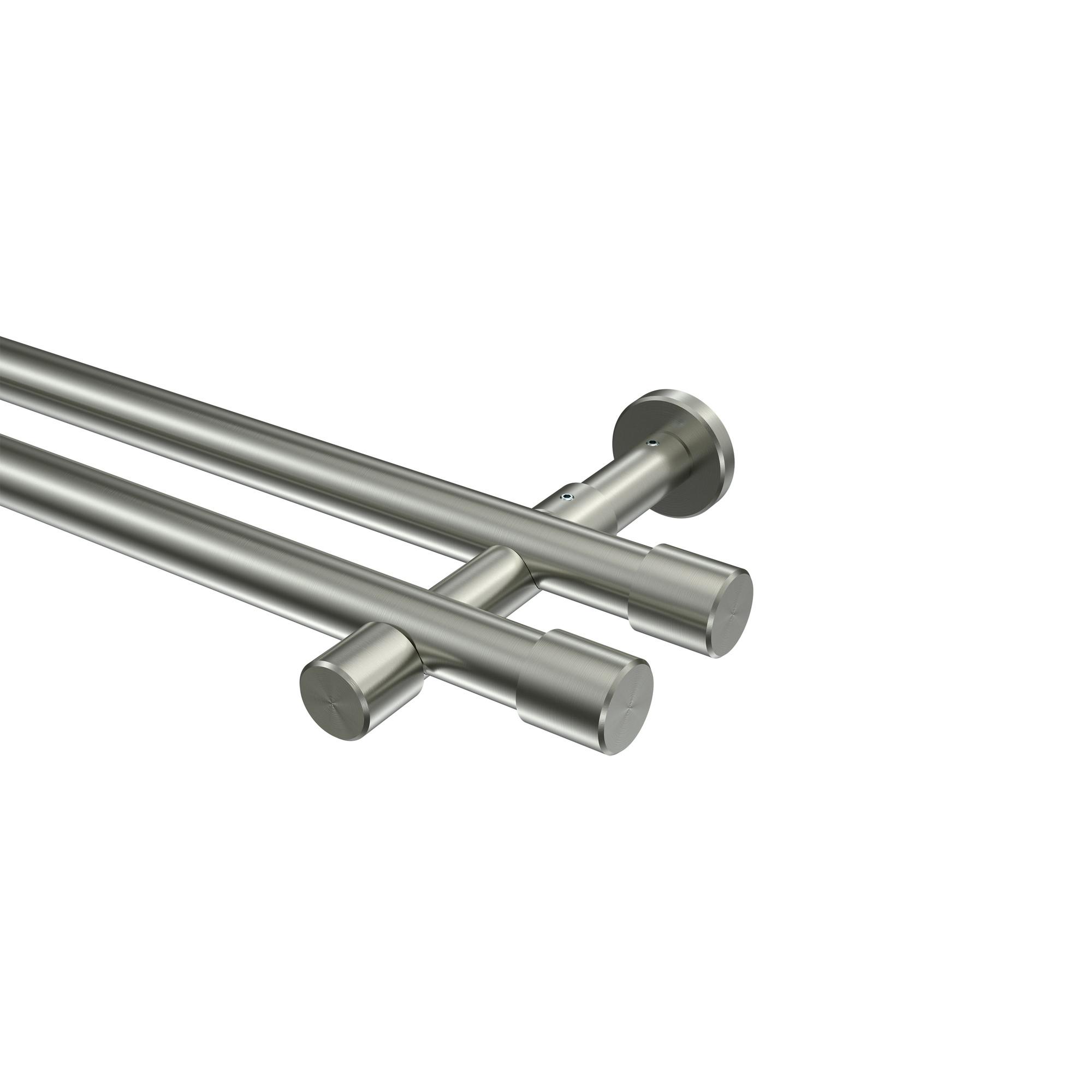 GARDINENSTANGE Prestige Santo 240 cm (geteilt in 2 x 120 cm), 2-läufig (ohne Ringe), 20 mm Ø Edelstahl-Optik - Edelstahlfarben, Metall (240cm) - INTERDECO