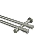 GARDINENSTANGE Prestige Santo 400 cm (geteilt in 2 x 200 cm), 2-läufig (ohne Ringe), 20 mm Ø Edelstahl-Optik - Edelstahlfarben, Metall (400cm) - INTERDECO